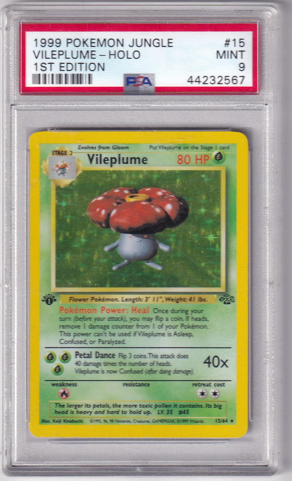PSA 9 1999 POKEMON JUNGLE #15 VILEPLUME-HOLO 1ST EDITION