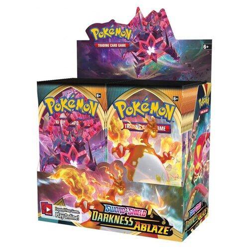 POKÉMON TCG SEALED BOOSTER BOX (36 PACKS, 10 CARDS PER PACK)  Sword and Shield - DARKNESS ABLAZE BOOSTER BOX  DARKNESS ABLAZE - HOME OF THE CHARIZARD VMAX!  Features: Over 185 cards Dozens of recently discovered Pokémon from the Galar region 14 powerful Pokémon V and 7 enormous Pokémon VMAX