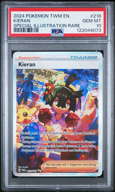PSA 10 2024 POKEMON TWM EN-TWILIGHT MASQUERADE #218 KIERAN SPECIAL ILLUSTRATION RARE