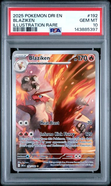 PSA 10 2025 POKEMON DRI EN-DESTINED RIVALS ILLUSTRATION RARE #192 BLAZIKEN