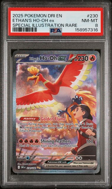 PSA 8 2025 POKEMON DRI EN-DESTINED RIVALS #230 ETHAN'S HO-OH ex SPECIAL ILLUSTRATION RARE