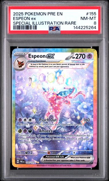 PSA 8 2025 POKEMON PRE EN-PRISMATIC EVOLUTIONS #155 ESPEON ex SPECIAL ILLUSTRATION RARE
