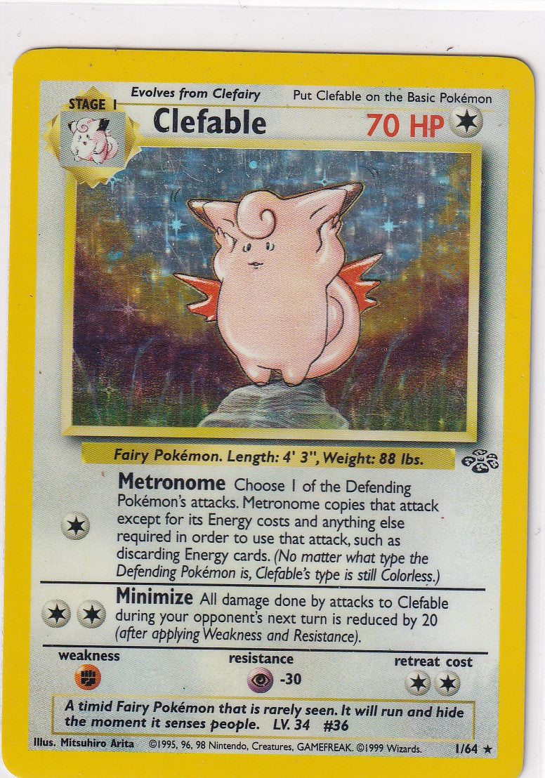 Pokemon 1999 Jungle Clefable Unlimited Holo Rare #1/64 EXC
