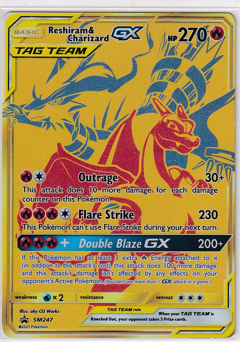 2021 Pokémon Black Star Promo Reshiram & Charizard GX Tag Team #SM247 EX-NM