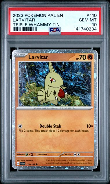PSA 10 2023 POKEMON PAL EN-PALDEA EVOLVED #110 LARVITAR TRIPLE WHAMMY TIN