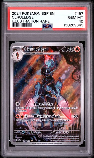 PSA 10 2024 POKEMON SSP EN-SURGING SPARKS #197 CERULEDGE ILLUSTRATION RARE