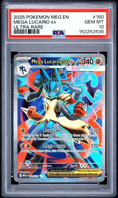 PSA 10 2025 POKEMON MEG EN-MEGA EVOLUTION #160 MEGA LUCARIO ex ULTRA RARE