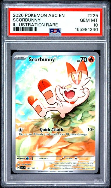 PSA 10 2026 POKEMON ASC EN-ASCENDED HEROES #225 SCORBUNNY ILLUSTRATION RARE