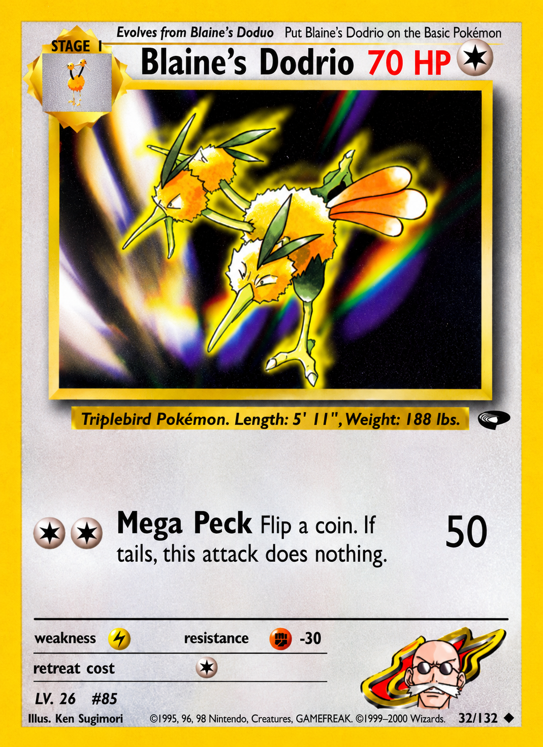 Blaines Dodrio 32/132 Pokemon Card Gym Challenge Uncommon LP