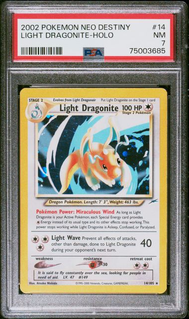 PSA 7 2002 POKEMON NEO DESTINY #14 LIGHT DRAGONITE-HOLO