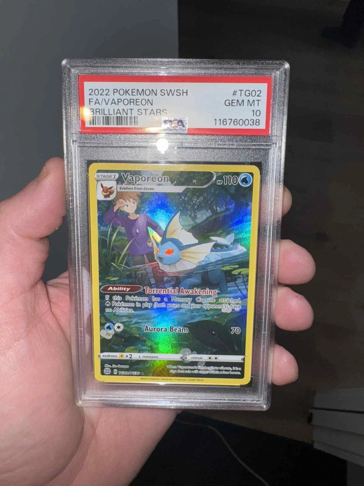 VAPOREON TRAINER GALLERY - TG02/TG30 Brilliant Stars Illustration Rare PSA 10